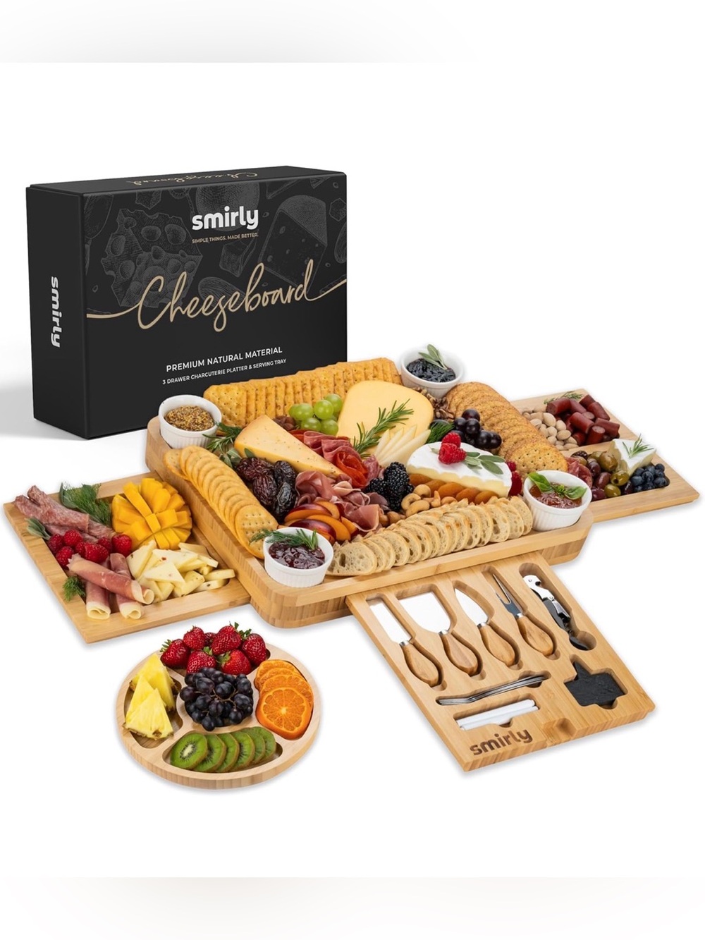 🧀 SMIRLY Charcuterie Boards Set – NWT Sealed Bamboo Cheese Board Gift Set